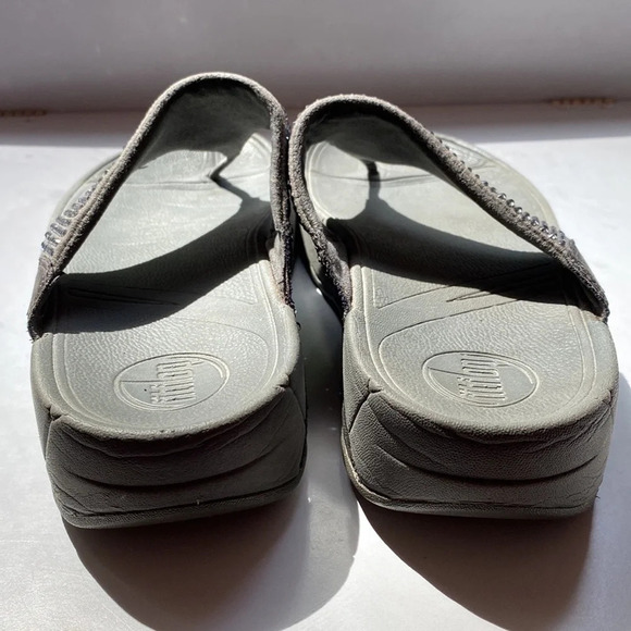 FitFlop Lulu Rhinestone Thongs Flip Flops Gray Graphite Comfort Sandals Summer - Picture 2 of 10